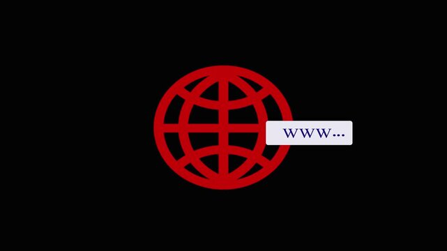 Red globe icon with W text box on black. Global red globe icon with W text box for website address symbols. Simple red globe icon with W text box design.