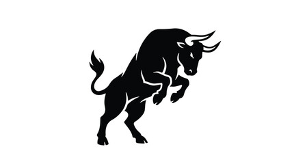 Fototapeta premium Black bull silhouette charging forward powerful dynamic animal symbol illustration