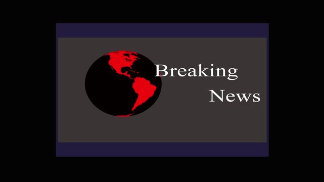 Breaking news graphic with red South America globe on dark. Broadcast breaking news graphic with red South America globe for television. Media breaking news graphic with red South America globe.