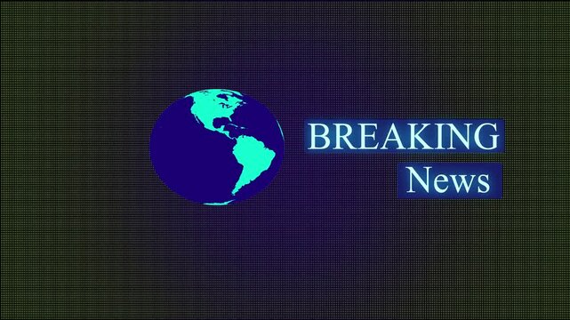 Earth globe with breaking news text on dotted grid background. International earth globe with breaking news text for journalism broadcasts. Global earth globe with breaking news text.