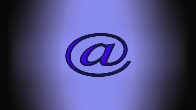Blue at symbol with dark outline on gradient purple background. Digital blue at symbol with dark outline for email marketing graphics. Modern blue at symbol with dark outline icon.