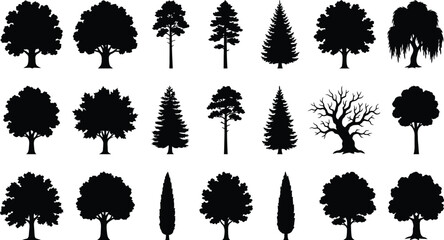 Tree silhouettes collection black vector graphics on a white background © Mehedi