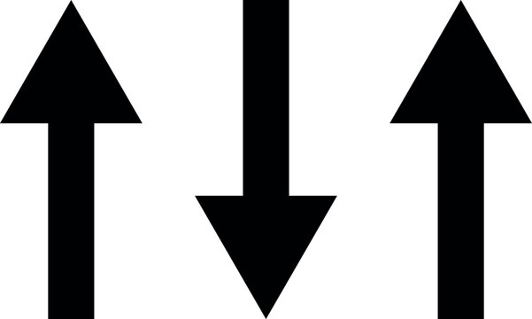 Black arrow set pointing up and down on a white background representing direction movement and navigation concepts for graphic design