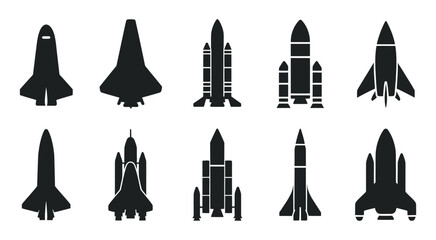 Rocket silhouette illustration astronaut vehicle icon, rocket launch vector missile spaceship future speed cartoon concept design © Alamin vai vision 3