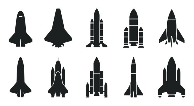 Rocket silhouette illustration astronaut vehicle icon, rocket launch vector missile spaceship future speed cartoon concept design