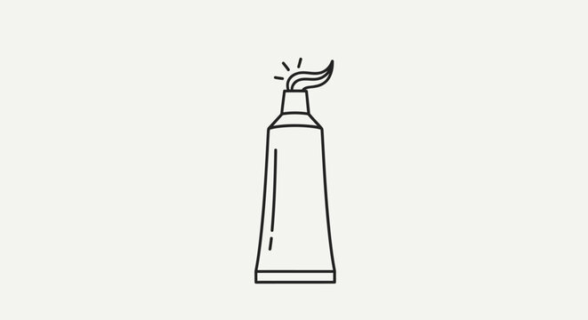 Minimalist line art icon of toothpaste tube with paste, symbolizing dental care, oral hygiene, and fresh breath.