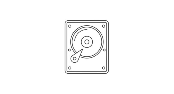 Minimalist line art icon of an internal hard disk drive (HDD) for data storage, computer hardware, digital information, and technology concepts