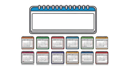 Fototapeta premium Colorful calendar pages on white background.