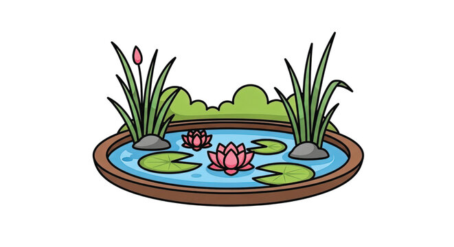 Colorful cartoon koi fish swimming pond.