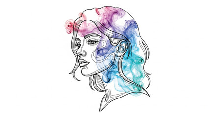 Fototapeta premium Woman face profile colorful hair.