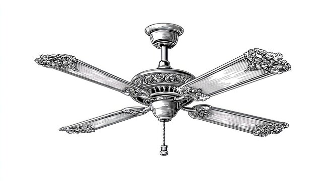 Vintage ceiling fan illustration isolated on white background