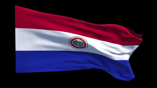 Professional animation of the Paraguay flag waving in the wind, ideal for South American news, travel videos, cultural projects, education, web banner use, and national holiday visuals.