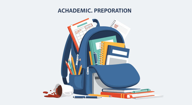 Blue Backpack with School Supplies.