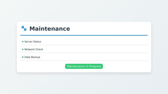 Tech Maintenance Dashboard UI Animation. Minimal Flat Design System Status Overlay. Modern Corporate Infographic