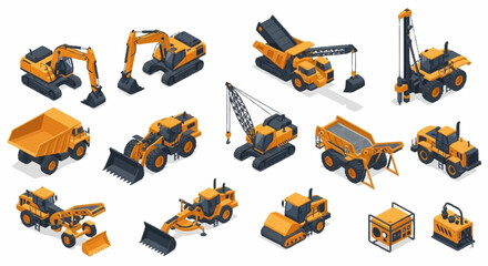 Collection of Yellow Construction Vehicles and Heavy Machinery. © Bunga