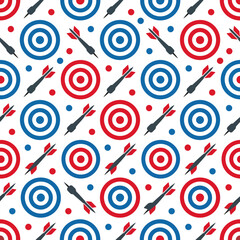 Fototapeta premium Seamless vector pattern of darts and targets in red and blue, graphic element for games and sports