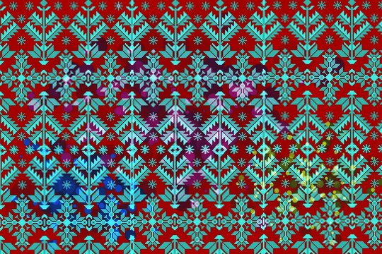 Traditional Balkan folklore folk motif pattern in red and turquoise colors.