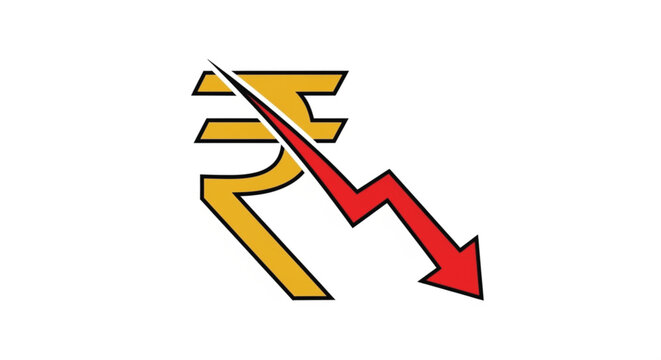 Indian Rupee Currency Symbol Downward Trend.