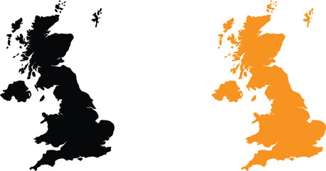 Black and orange silhouette map of the united kingdom of great britain and northern ireland © Mst