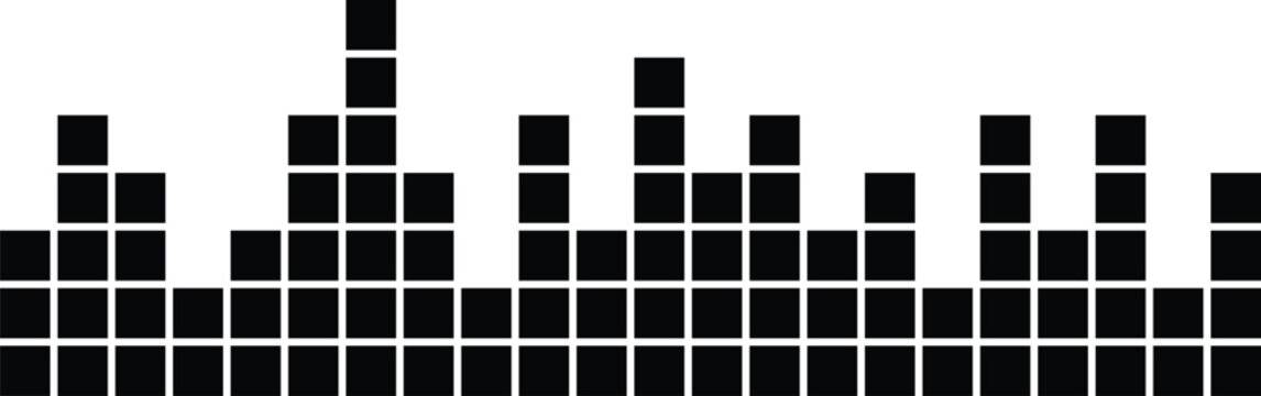 Abstract digital audio bar chart made of square blocks on a clean background. Modern sound concept for music technology projects. Geometric waveform display design.