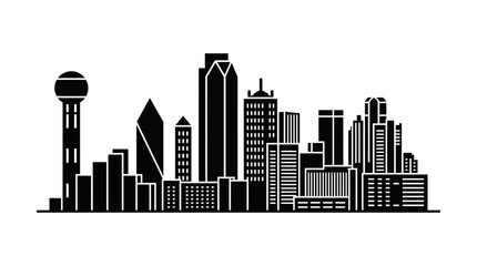 Obraz premium Dallas Skyline Silhouette Black and White Vector Art