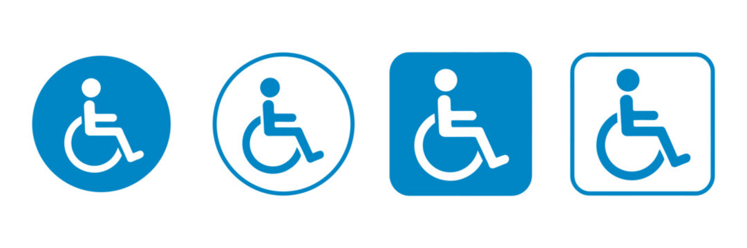 Handicapped sign set, disability access icons for wheelchair users, inclusive services and universal design applications