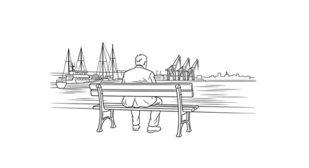 Fototapeta premium Man sitting on a wooden bench.