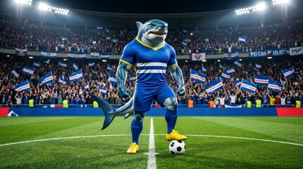 Naklejka premium Ultra Realistic Shark Football Shark Representing Cape Verde on Soccer Stadium