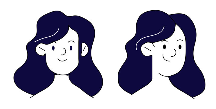 Female character portrait model sheet vector, Woman avatar front and profile perspective, Minimal vector illustration layout