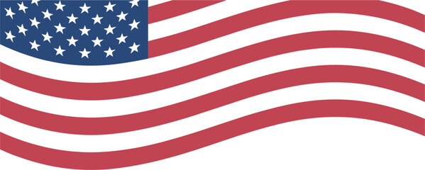 Fototapeta premium Waving American flag banner with flowing stripes patriotic USA symbol vector illustration isolated on transparent background