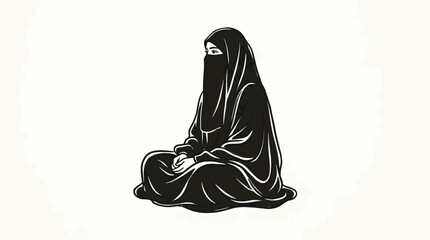 Naklejka premium Woman in Islamic attire sitting cross-legged with face covering