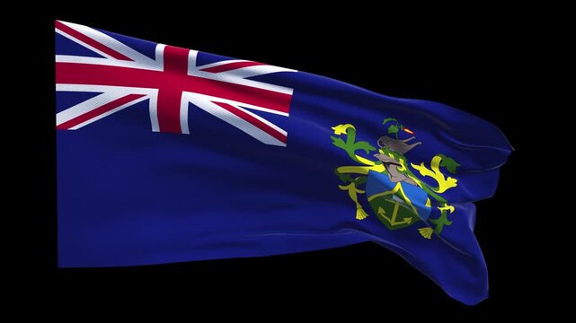 Professional animation of the Pitcairn Islands flag waving in the wind, ideal for Pacific travel, island history, regional stories, education, web banner use, and national holiday visuals.