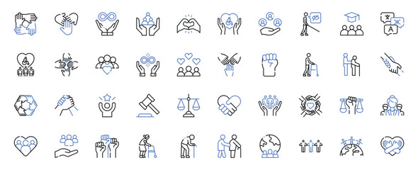 Naklejka premium Inclusivity, Accessibility, Diversity and Community Support Line Icons Set Editable Stroke Vector Illustration
