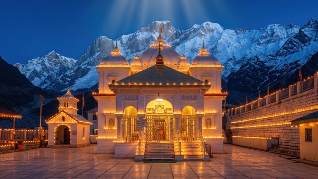 Sacred Gangotri Dham Beneath a Himalayan Twilight Sky