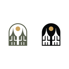 Castle Silhouette With Circular Sun Two Tone Vector Illustration © MSTMORSHEDA