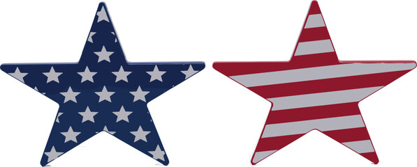 Fototapeta premium Patriotic star icons with American flag patterns representing USA pride freedom celebration vector illustration set