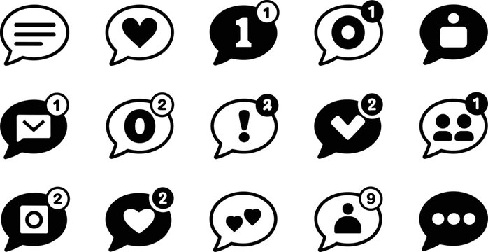 Social media notification icons set black glyph style communication alerts for digital interfaces and user experience