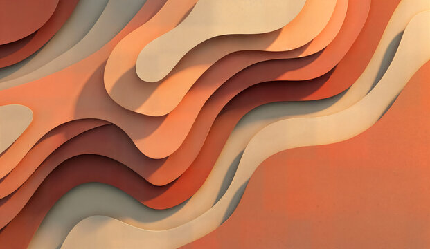 Abstract topographic wave background with layered cut paper effect and warm gradient colors creating depth and organic feel perfect for design.