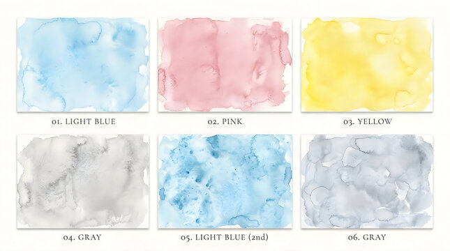 Watercolor textures, colorful backgrounds, swatches, paint samples, design elements
