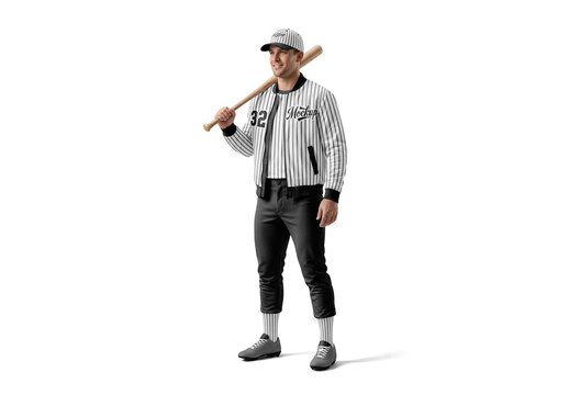 Baseball Player Wearing A Bomber Jacket And Cap Mockup