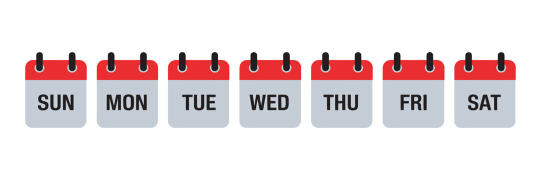 Days of the week calendar icons set, weekly schedule symbols for planning, time management and organization design