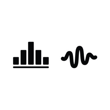 Bar graph and sine wave silhouettes on a white background