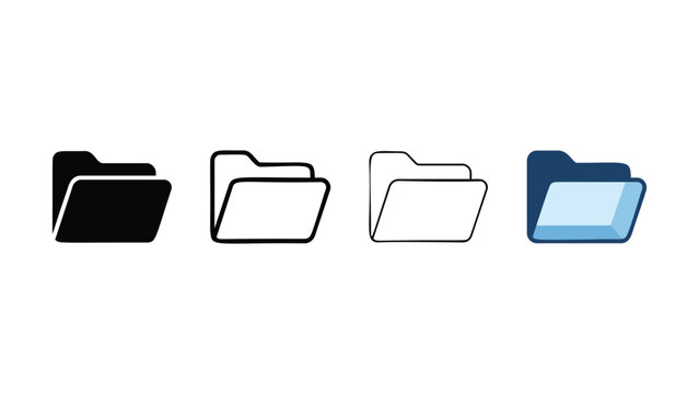 A collection of diverse digital folder illustrations including solid outlined and stylized representations for organizational purposes