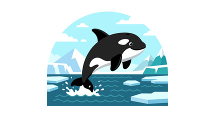 Orca whale jumping out of icy arctic waters. © Stephanie