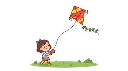 Happy young girl flying a kite in park. © Yara
