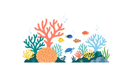 Colorful underwater coral reef with tropical fish illustration. © Yusuf