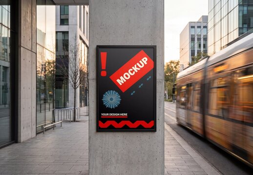 Poster Column Street Tram Mockup