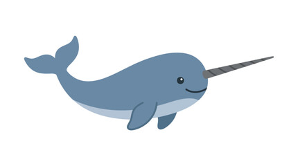 Cute swimming narwhal with long tusk on white background. © veronica