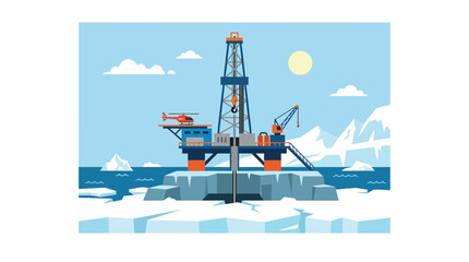 Offshore oil rig in arctic icy sea landscape. © veronica