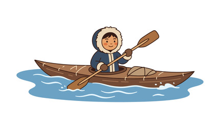 Person paddling a traditional kayak in cold arctic water. © veronica